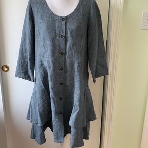 Olars Ulla Sweden Check Linen Button Down Dress/Tunic M